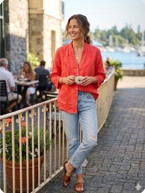 Trenz Linen w/ Appliqués 3/4 Sleeve Shirt